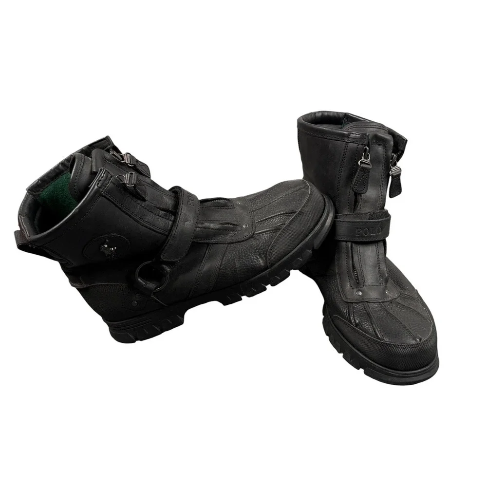 Polo Ralph Lauren Conquest Hi III Boots Mens 11D Black Leather Zip Buckle Duck